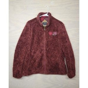 Pendleton Women's SZ L Jacket Zip Up Wool Blend Pockets Lined Plaid Trim Red